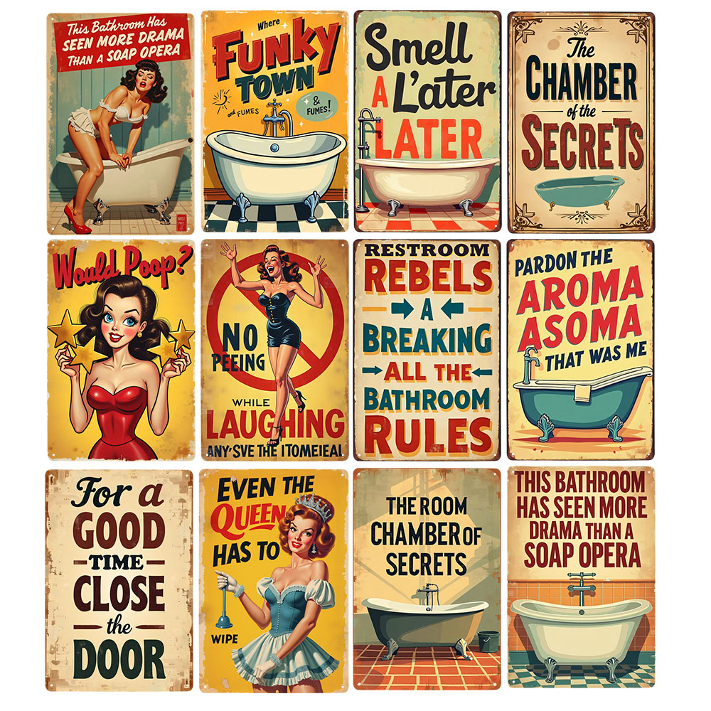 Home Bathroom Rules - Забавные правила ванной комнаты, винтажный металлический