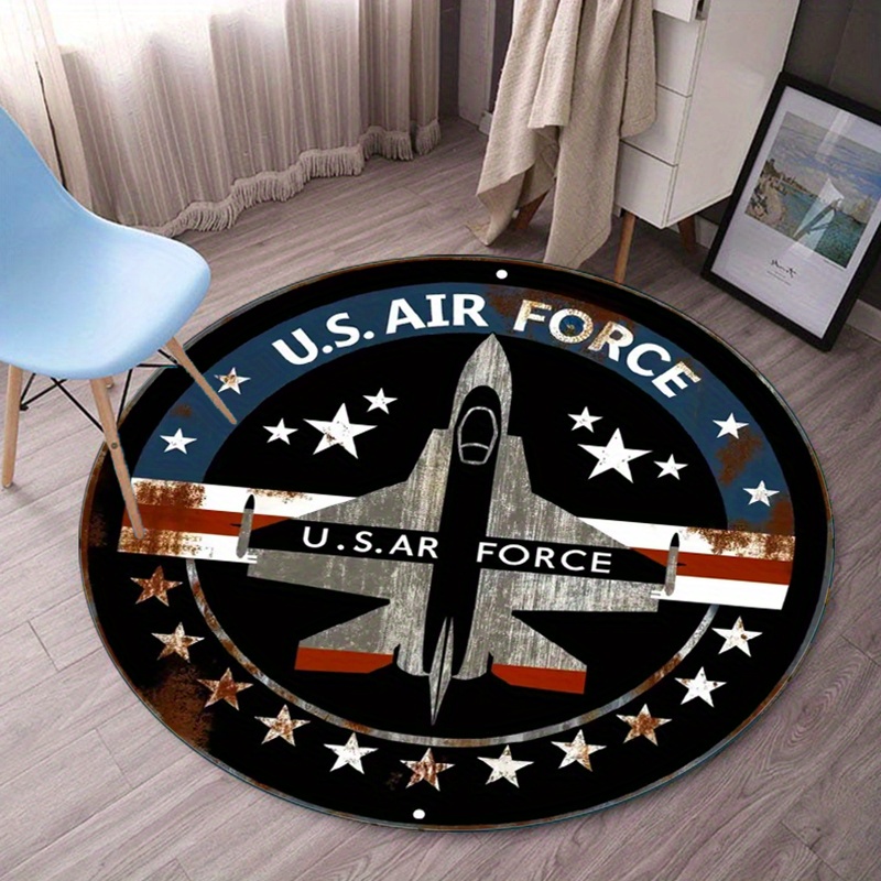 Jet Home Bathroom Mats - Американские ВВС RoundRugВоенный реактивный истребитель Звездный