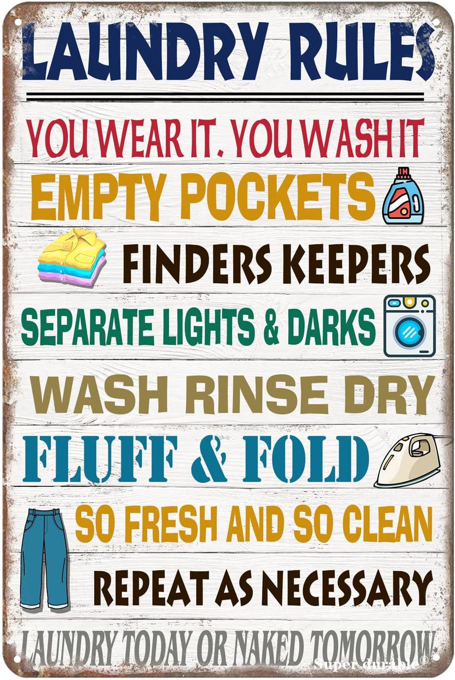 Home Bathroom Rules - Суперпрочная винтажная металлическая табличка с правилами