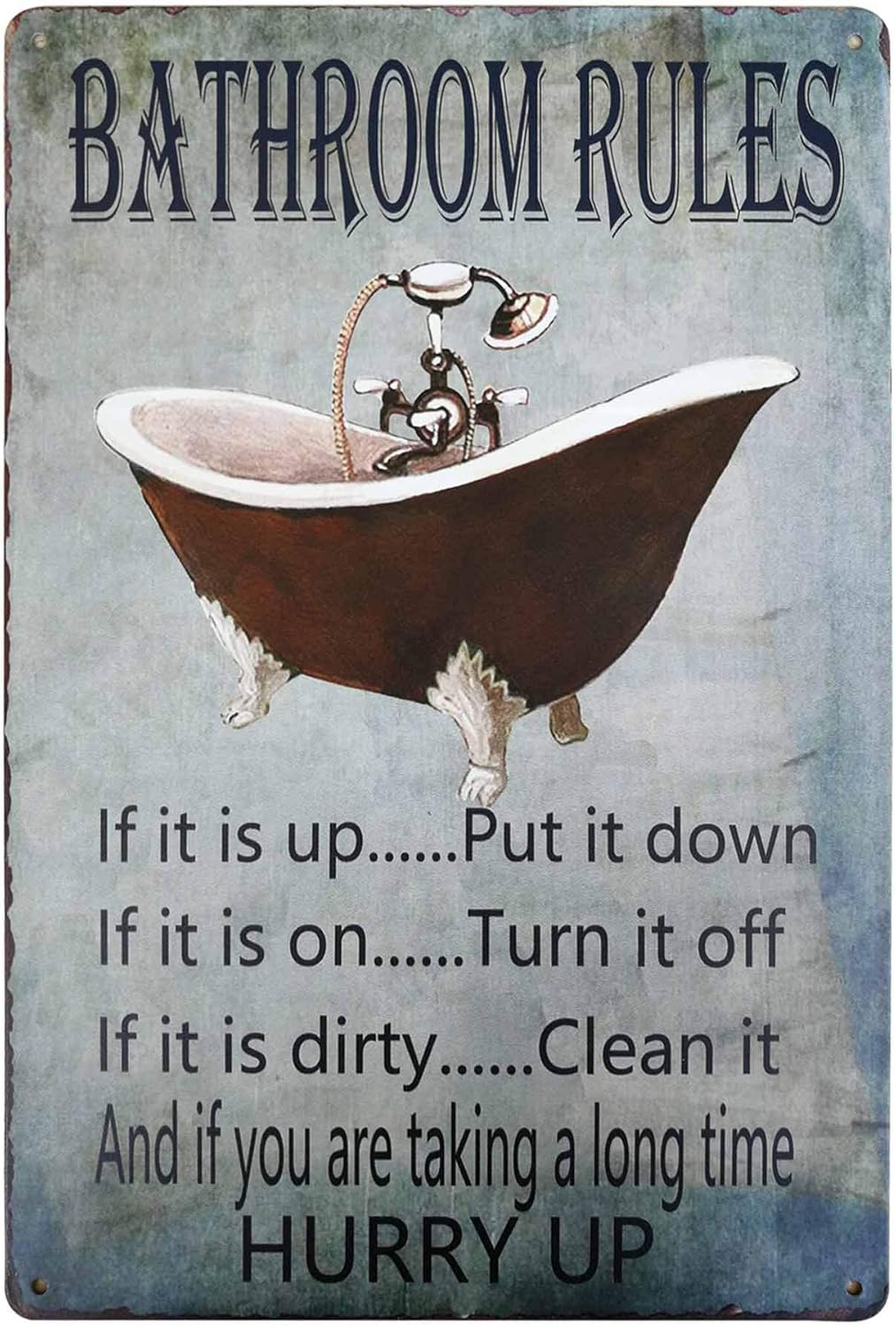Home Bathroom Rules - Винтажная жестяная табличка PXIYOU «Правила ванной