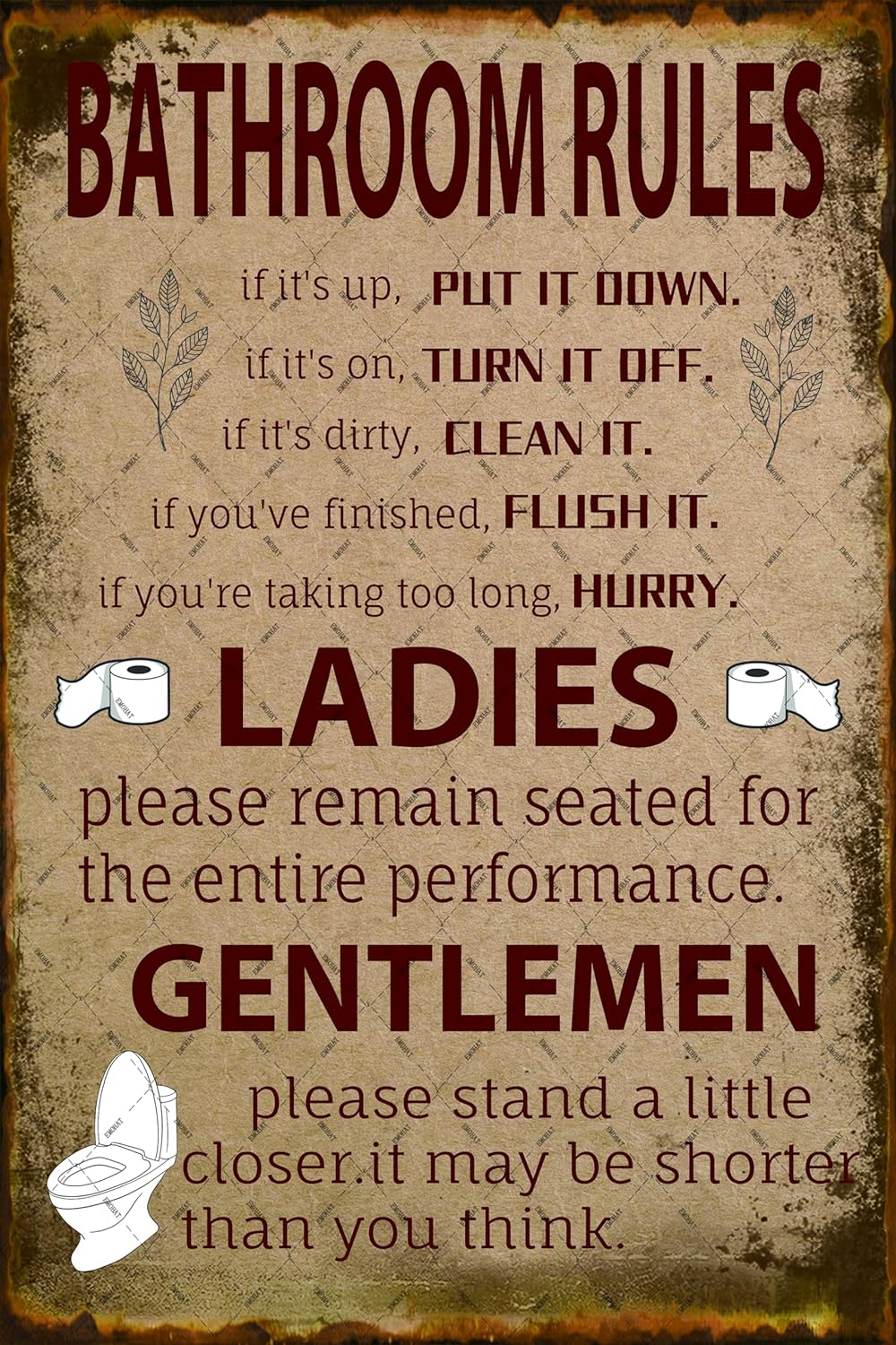 Home Bathroom Rules - Металлическая табличка «Правила ванной комнаты», винтажный